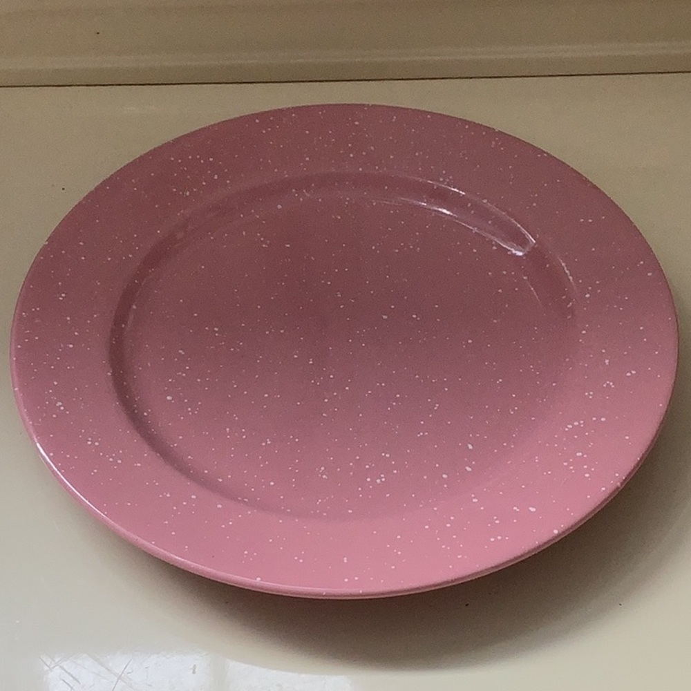 Vintage Signature Japan Stoneware Harlequin Pink White Speckled Dinner Plates